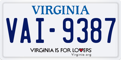 VA license plate VAI9387