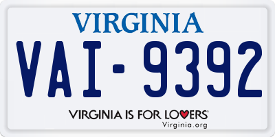 VA license plate VAI9392