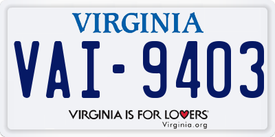 VA license plate VAI9403
