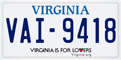 VA license plate VAI9418
