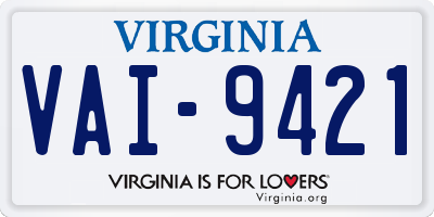VA license plate VAI9421