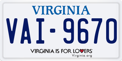 VA license plate VAI9670