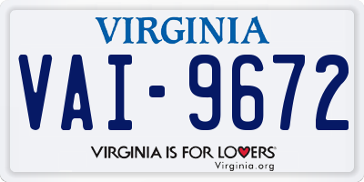 VA license plate VAI9672