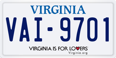 VA license plate VAI9701