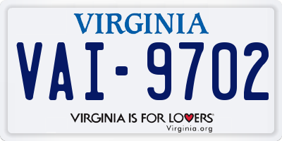 VA license plate VAI9702