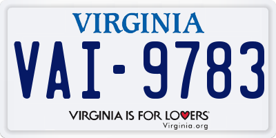 VA license plate VAI9783