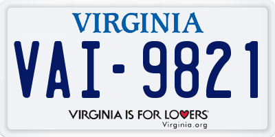 VA license plate VAI9821