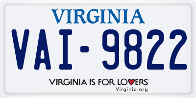 VA license plate VAI9822