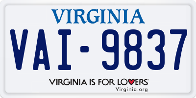 VA license plate VAI9837