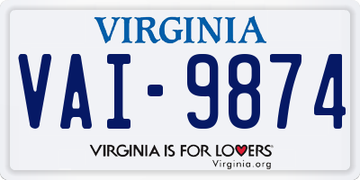 VA license plate VAI9874