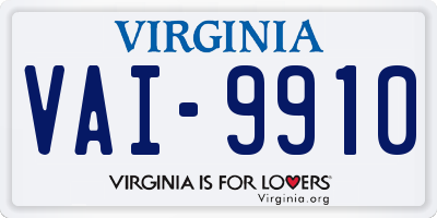VA license plate VAI9910