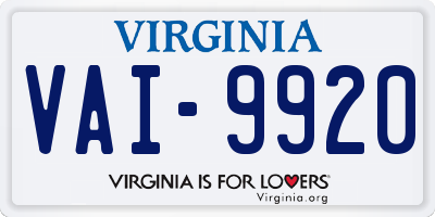 VA license plate VAI9920