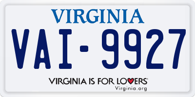VA license plate VAI9927