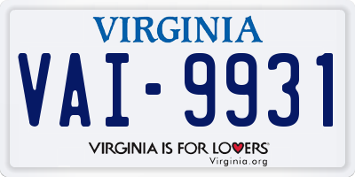 VA license plate VAI9931