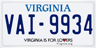 VA license plate VAI9934