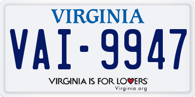 VA license plate VAI9947