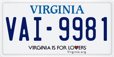 VA license plate VAI9981
