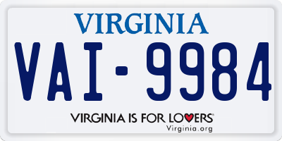 VA license plate VAI9984