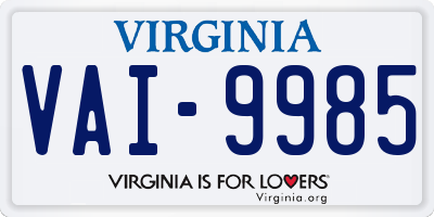 VA license plate VAI9985