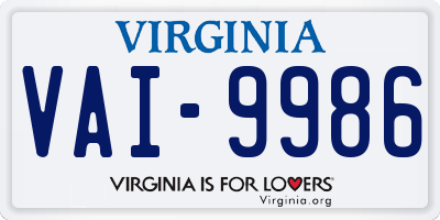 VA license plate VAI9986