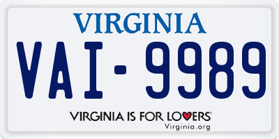 VA license plate VAI9989