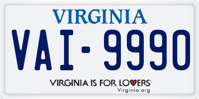 VA license plate VAI9990