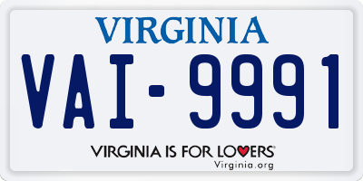 VA license plate VAI9991