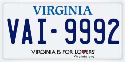 VA license plate VAI9992