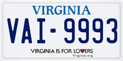 VA license plate VAI9993
