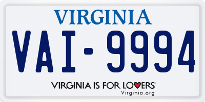 VA license plate VAI9994