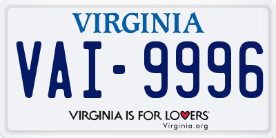 VA license plate VAI9996