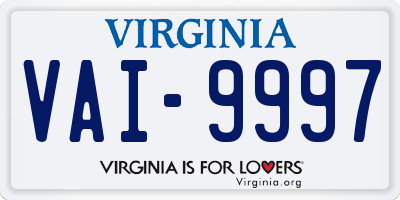 VA license plate VAI9997