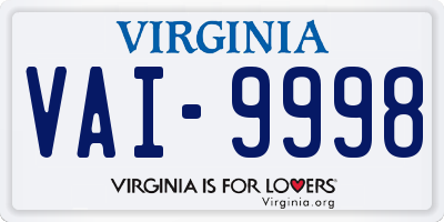 VA license plate VAI9998
