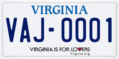 VA license plate VAJ0001