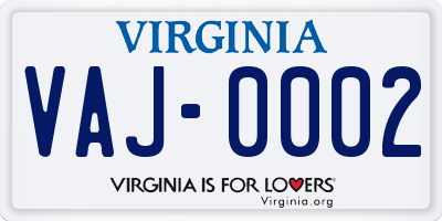 VA license plate VAJ0002