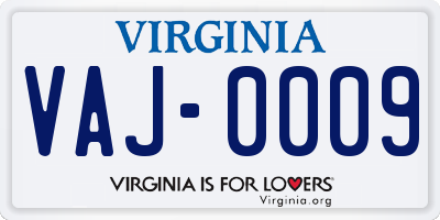 VA license plate VAJ0009