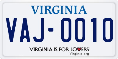 VA license plate VAJ0010
