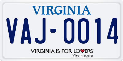 VA license plate VAJ0014