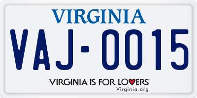 VA license plate VAJ0015