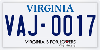 VA license plate VAJ0017