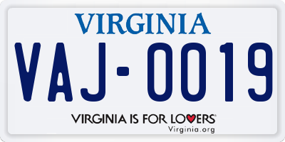 VA license plate VAJ0019