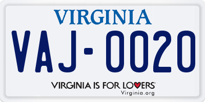 VA license plate VAJ0020