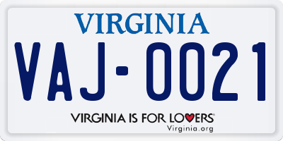 VA license plate VAJ0021