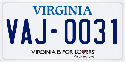 VA license plate VAJ0031