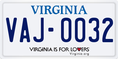 VA license plate VAJ0032