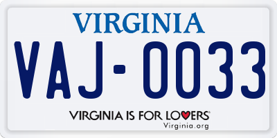 VA license plate VAJ0033