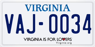 VA license plate VAJ0034