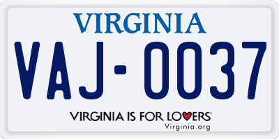 VA license plate VAJ0037