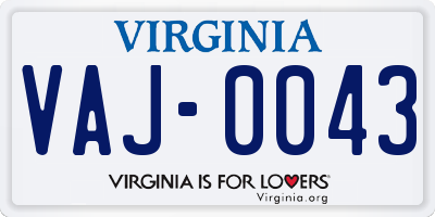 VA license plate VAJ0043