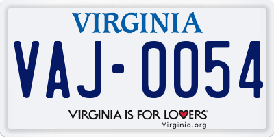 VA license plate VAJ0054